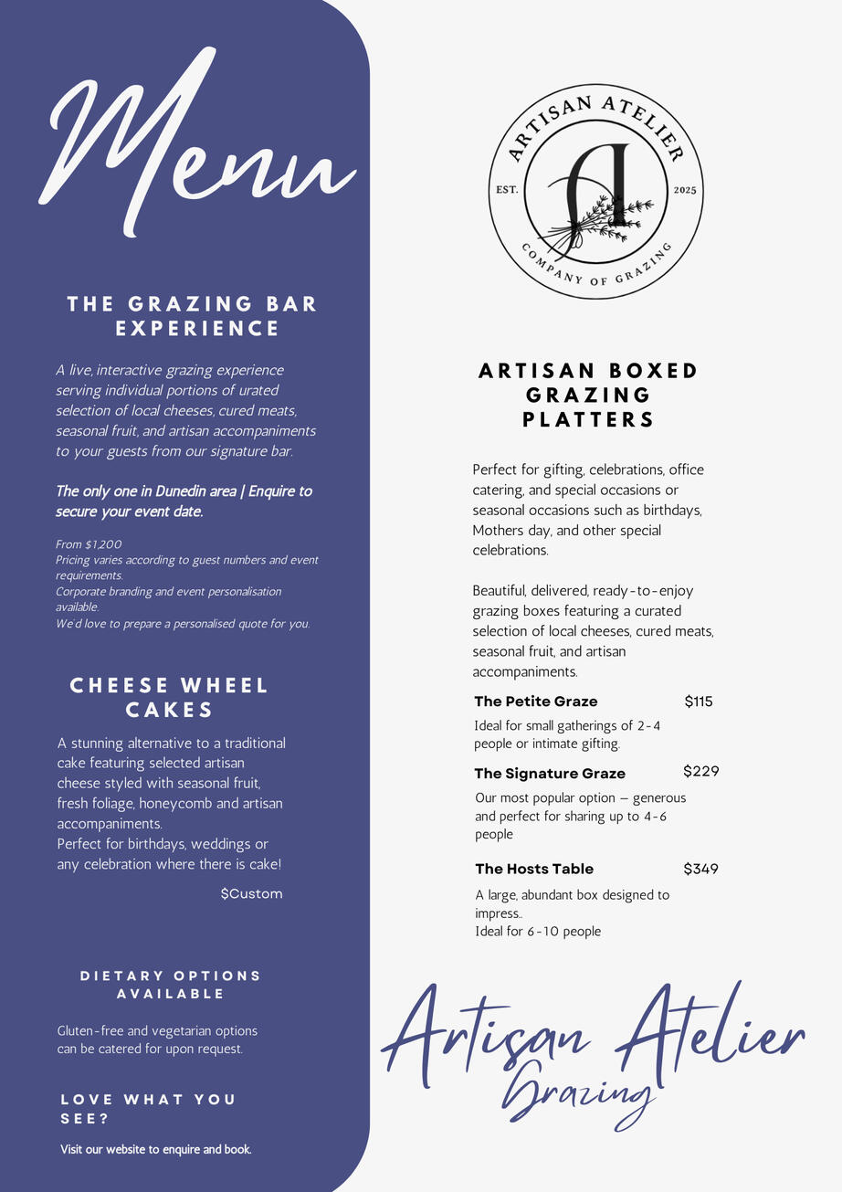 Grazing Menu Artisan Atelier Grazing Menu - charcuterie Dunedin